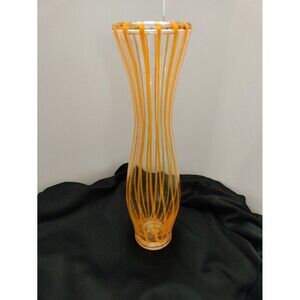 Hand Blown Glass Tapered Orange And Clear Vase